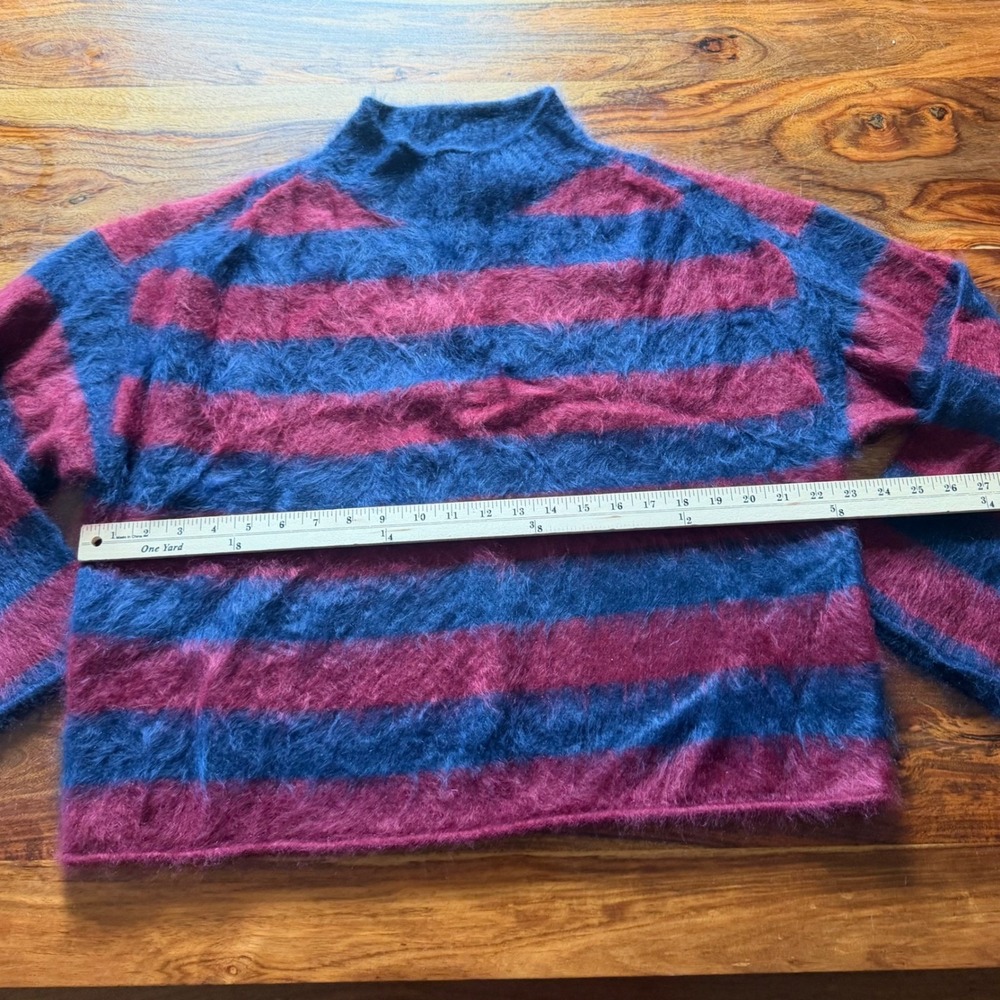 J.Crew Brushed Cashmere Rollneck Sweater Navy Burgundy Stripe CO329 Women M NWOT - Picture 9 of 14